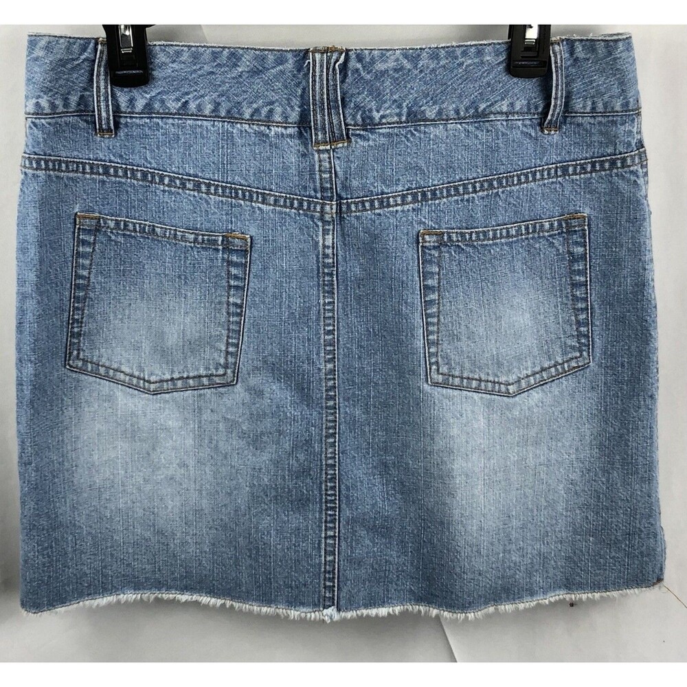 Vintage blue jean mini Skirt 10 fringe Lt denim 32”W Pockets 90s Y2K Boho Hippie - Picture 2 of 5